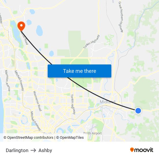 Darlington to Ashby map