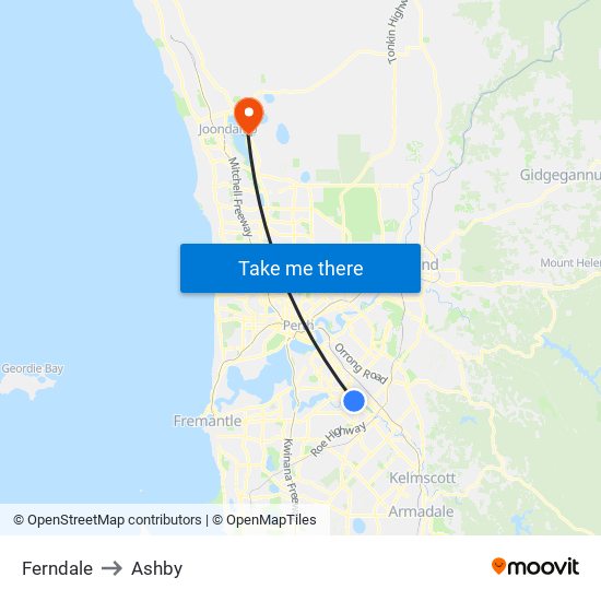 Ferndale to Ashby map