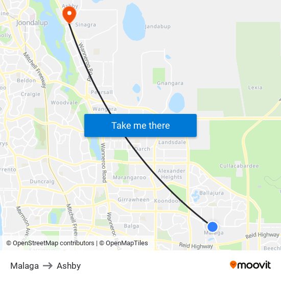 Malaga to Ashby map