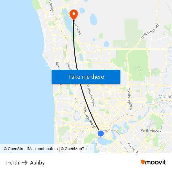 Perth to Ashby map