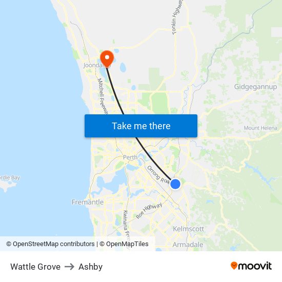 Wattle Grove to Ashby map
