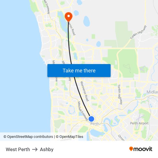 West Perth to Ashby map