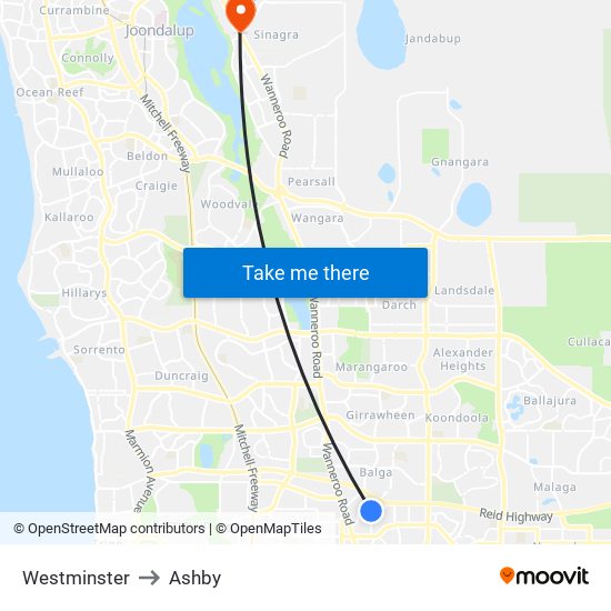 Westminster to Ashby map