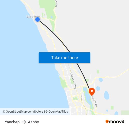 Yanchep to Ashby map