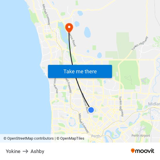 Yokine to Ashby map