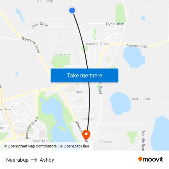 Neerabup to Ashby map
