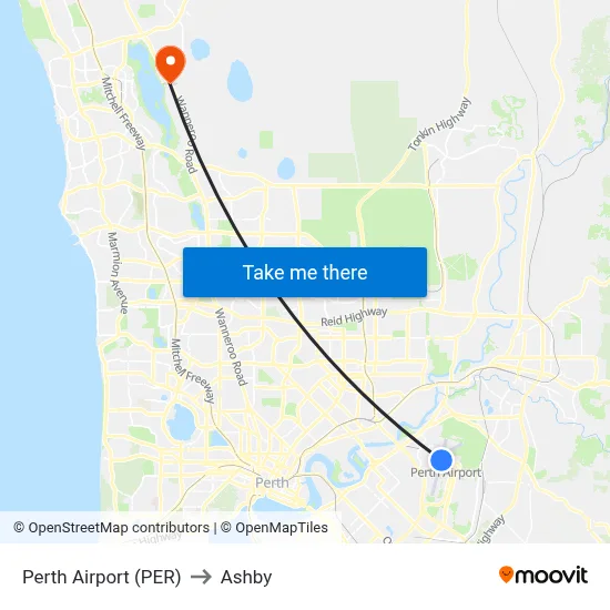 Perth Airport (PER) to Ashby map