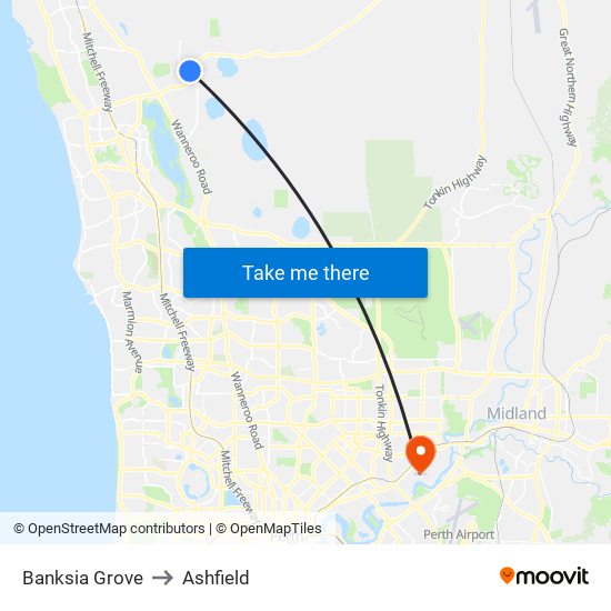 Banksia Grove to Ashfield map