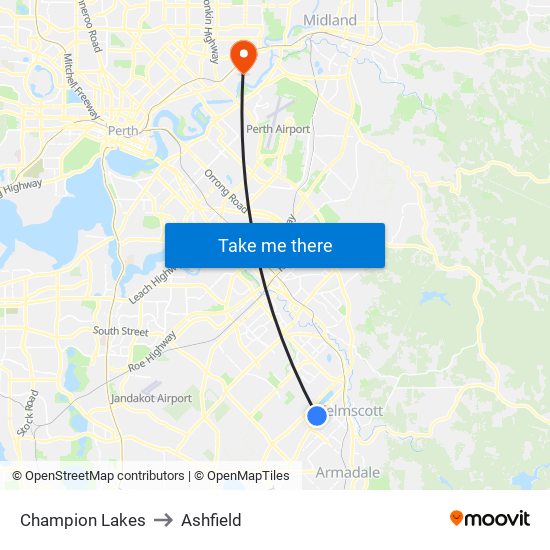 Champion Lakes to Ashfield map