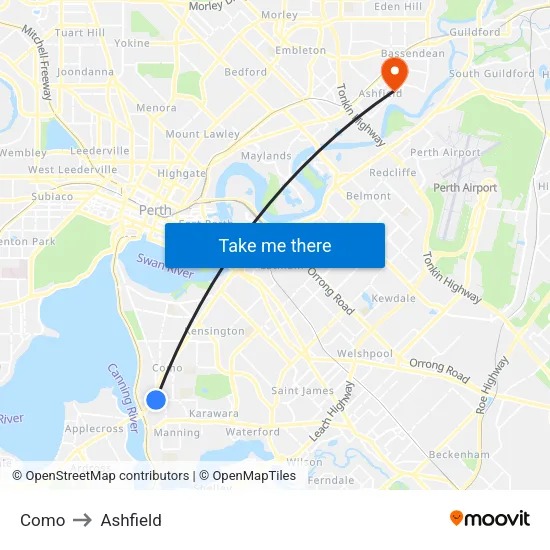 Como to Ashfield map