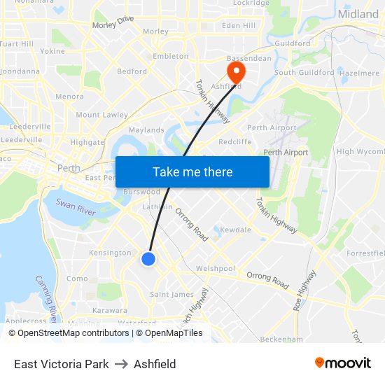 East Victoria Park to Ashfield map