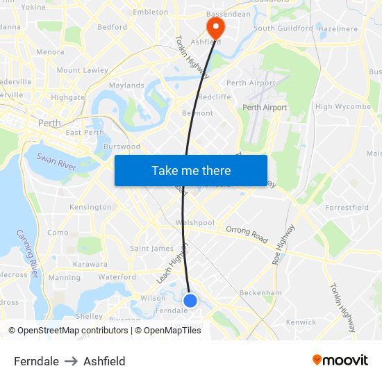 Ferndale to Ashfield map