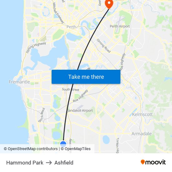 Hammond Park to Ashfield map