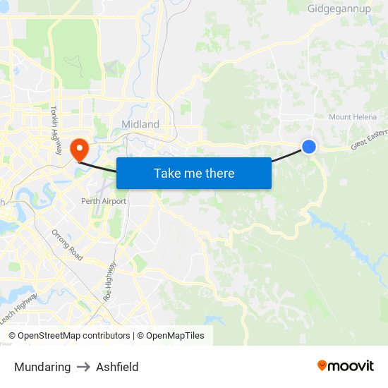 Mundaring to Ashfield map