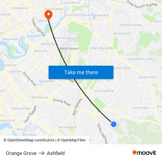 Orange Grove to Ashfield map