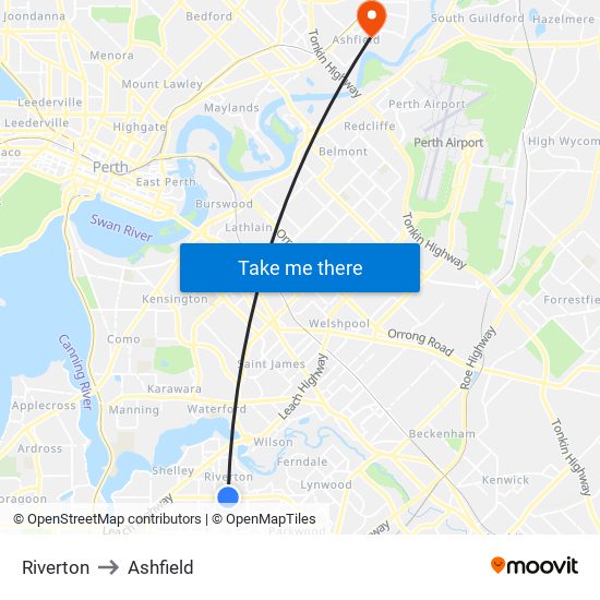 Riverton to Ashfield map