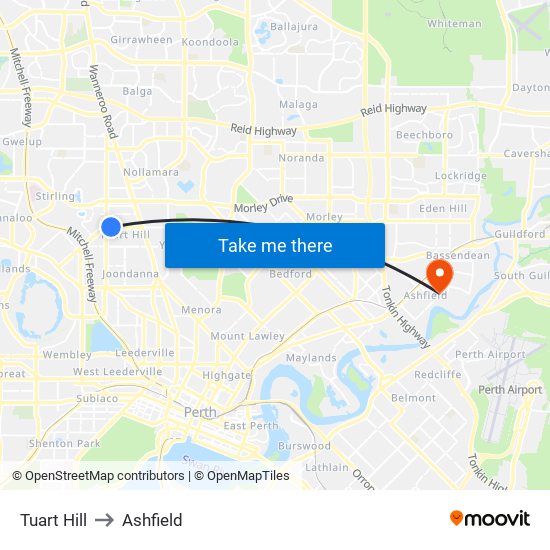 Tuart Hill to Ashfield map