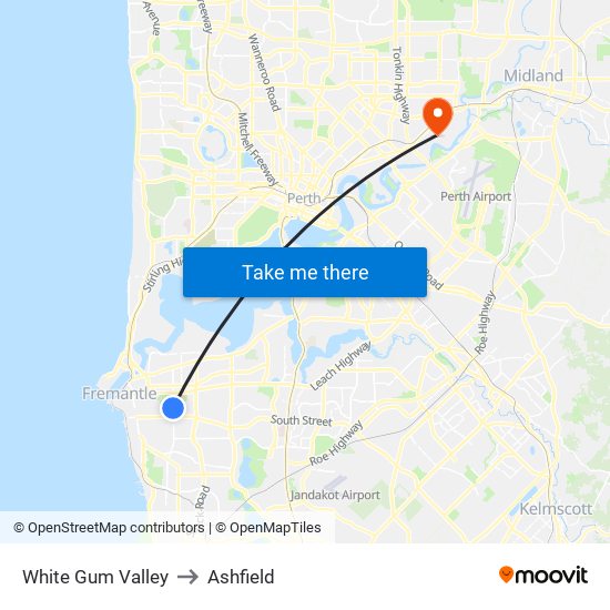 White Gum Valley to Ashfield map