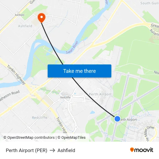 Perth Airport (PER) to Ashfield map