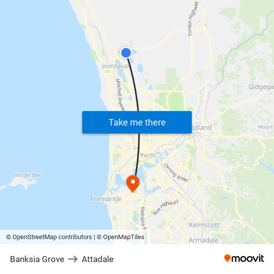 Banksia Grove to Attadale map