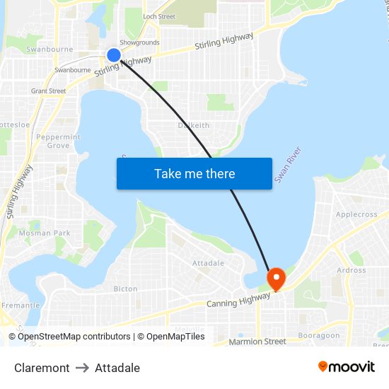 Claremont to Attadale map