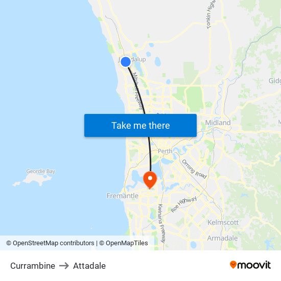 Currambine to Attadale map