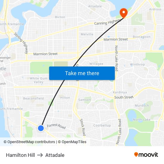 Hamilton Hill to Attadale map