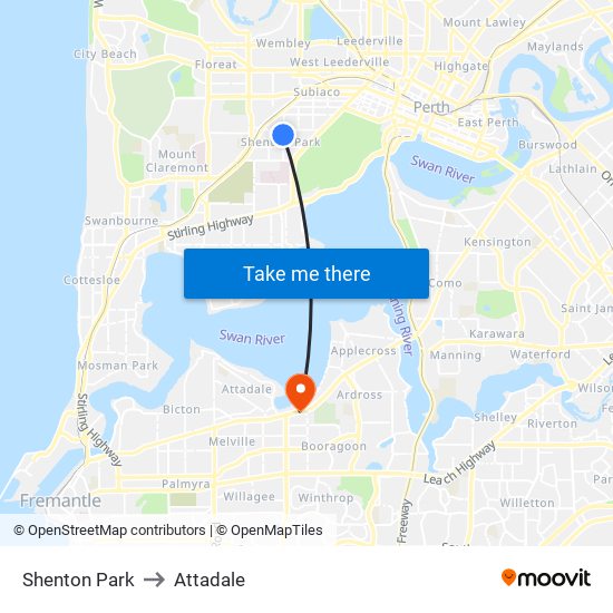 Shenton Park to Attadale map