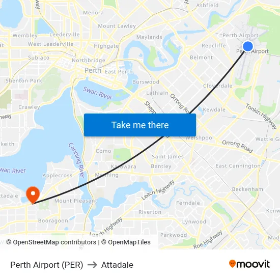 Perth Airport (PER) to Attadale map
