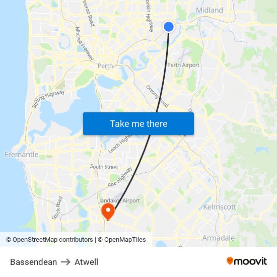 Bassendean to Atwell map