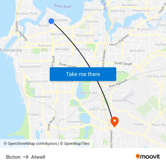 Bicton to Atwell map