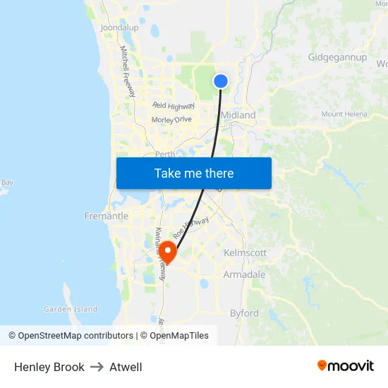 Henley Brook to Atwell map