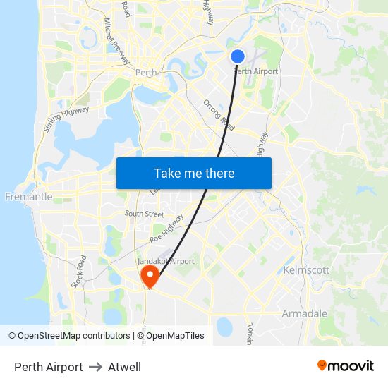 Perth Airport to Atwell map