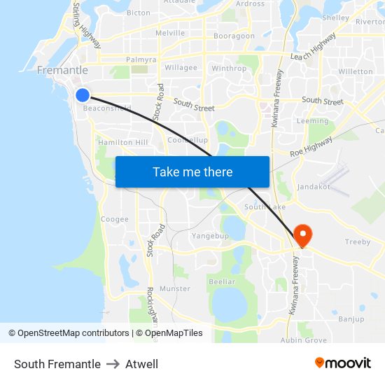 South Fremantle to Atwell map