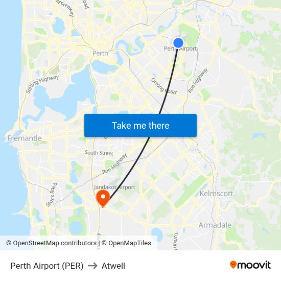 Perth Airport (PER) to Atwell map
