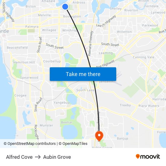 Alfred Cove to Aubin Grove map