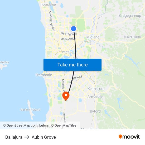 Ballajura to Aubin Grove map