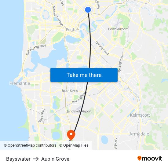 Bayswater to Aubin Grove map