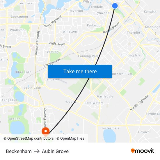 Beckenham to Aubin Grove map