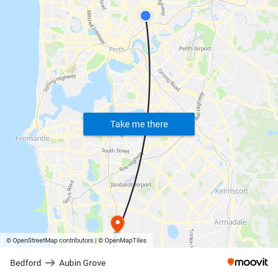 Bedford to Aubin Grove map