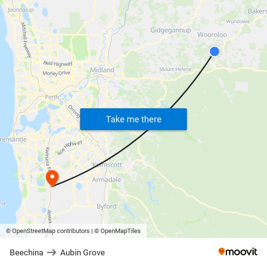 Beechina to Aubin Grove map