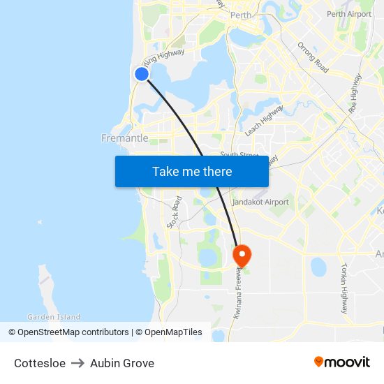 Cottesloe to Aubin Grove map