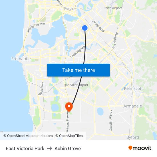 East Victoria Park to Aubin Grove map
