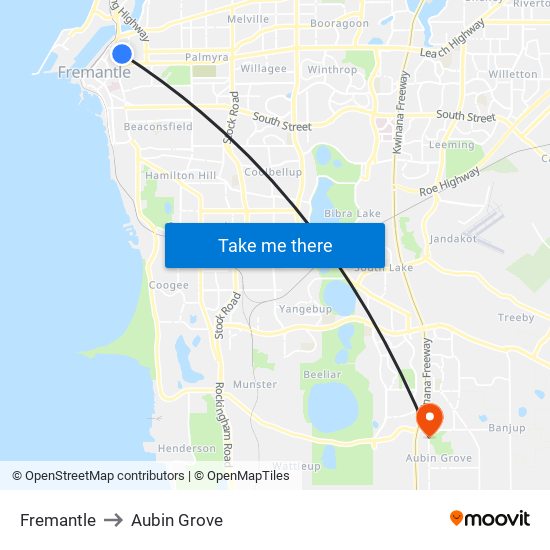 Fremantle to Aubin Grove map