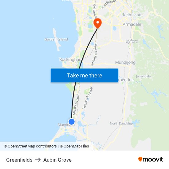 Greenfields to Aubin Grove map