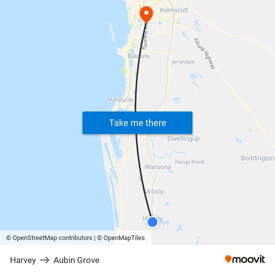 Harvey to Aubin Grove map