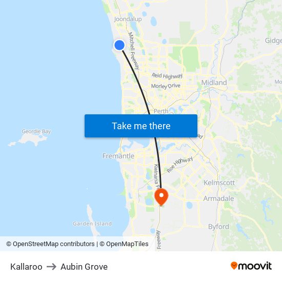 Kallaroo to Aubin Grove map