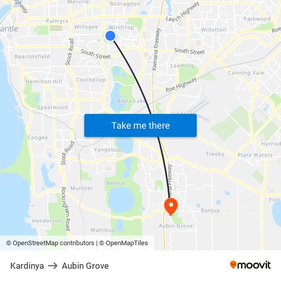 Kardinya to Aubin Grove map