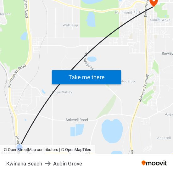 Kwinana Beach to Aubin Grove map