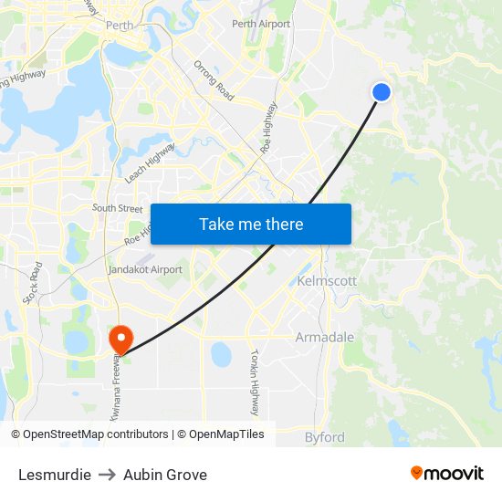 Lesmurdie to Aubin Grove map